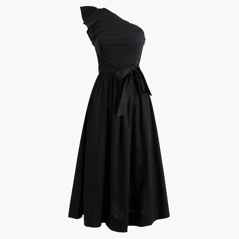 J. Crew One-Shoulder Midi Dress in Black (FLAW)